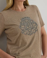 Lauren Ralph Plus Beaded-Crest Cotton Jersey T-Shirt