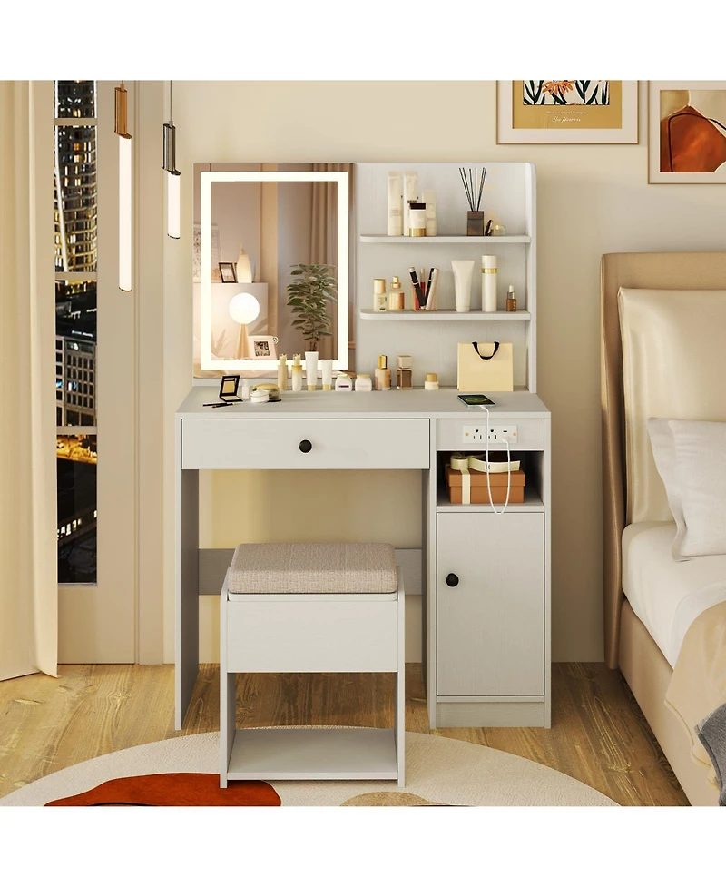 Vanity Desk with Mirror and Lights