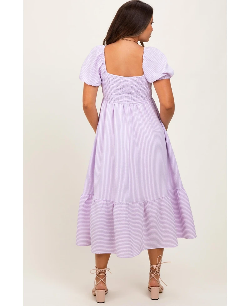 Pinkblush Maternity Lavender Sweetheart Stripe Smocked Back Midi Dress