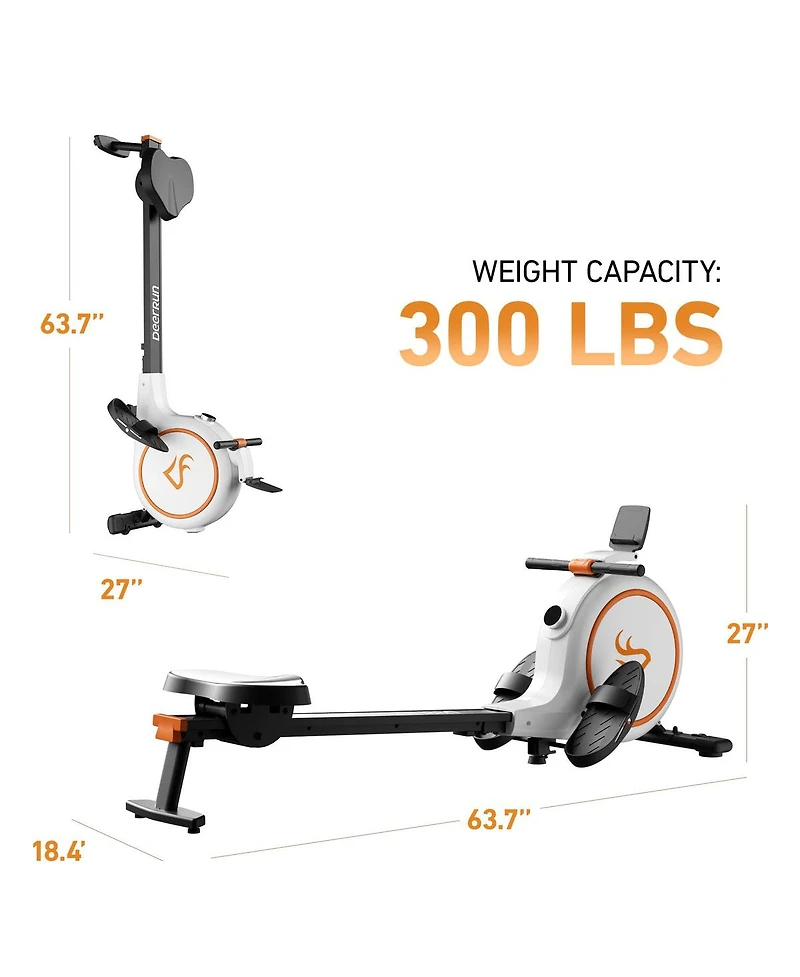 DeerRun Adjustable 32-Level Magnetic Resistance Long Slide Rail Smart Rowing Machine with PitPat App