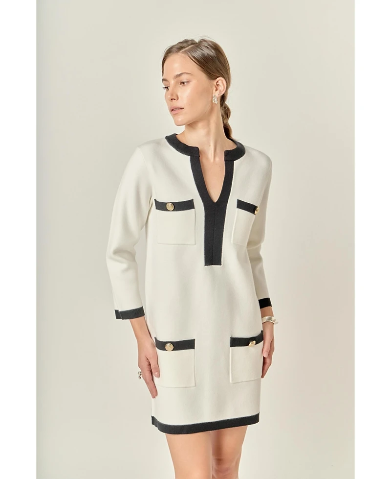 English Factory Women's White and Black Mini Knit Dress