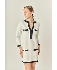 English Factory Women's White and Black Mini Knit Dress