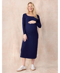 Motherhood Maternity Square Neck Rib Knit Long Sleeve Bodycon Maxi Dress