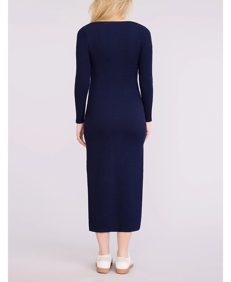 Motherhood Maternity Square Neck Rib Knit Long Sleeve Bodycon Maxi Dress