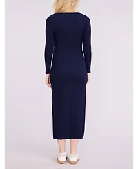 Motherhood Maternity Square Neck Rib Knit Long Sleeve Bodycon Maxi Dress