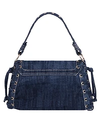 True Religion Studded Horseshoe Eyelet Denim Flap Bag
