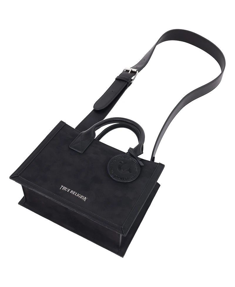 True Religion Suede Pu Box Tote with Logo Tag