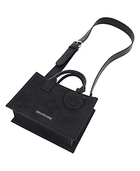True Religion Suede Pu Box Tote with Logo Tag