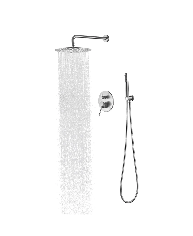 Rainsken Wall Mounted Shower Faucet Set for Bathroom with High Pressure 10" Stainless Steel Rain Shower head Handheld Shower Set, Brushed Nickel