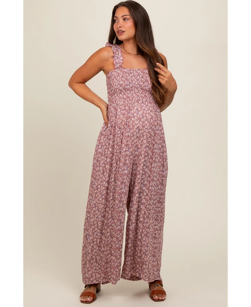 Pinkblush Maternity Mauve Floral Flowy Jumpsuit