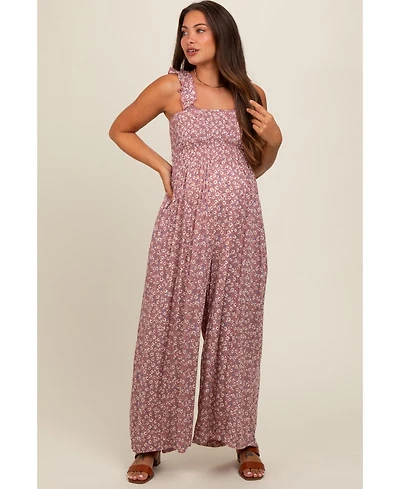 Pinkblush Maternity Mauve Floral Flowy Jumpsuit