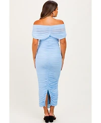 Pinkblush Maternity Light Pink Ruched Mesh Foldover Off Shoulder Maxi Dress