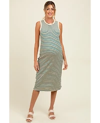 Pinkblush Maternity Deep Teal Striped Ribbed Knit Sleeveless Midi Dress