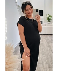 Pinkblush Maternity Black Ribbed Curved Hem Midi Dress