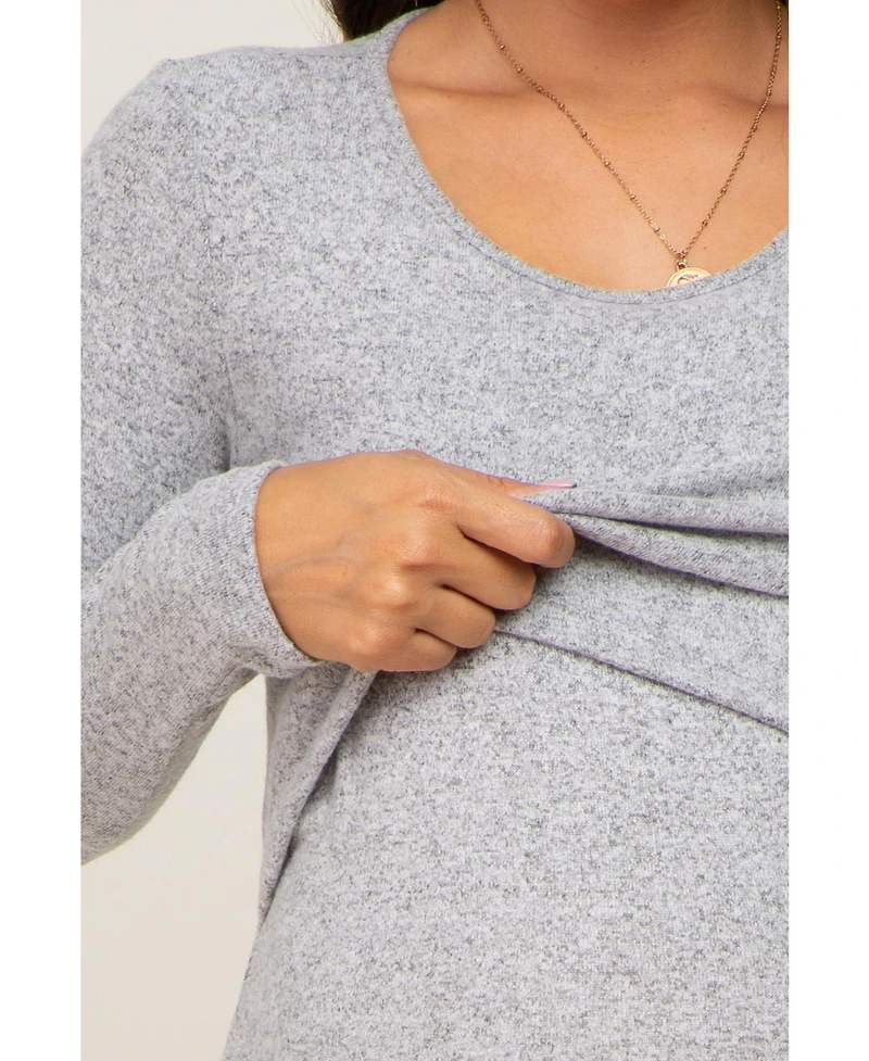 Pinkblush Maternity Heather Grey Brushed Knit Long Sleeve Wrap Nursing Dress