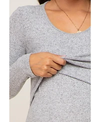 Pinkblush Maternity Heather Grey Brushed Knit Long Sleeve Wrap Nursing Dress