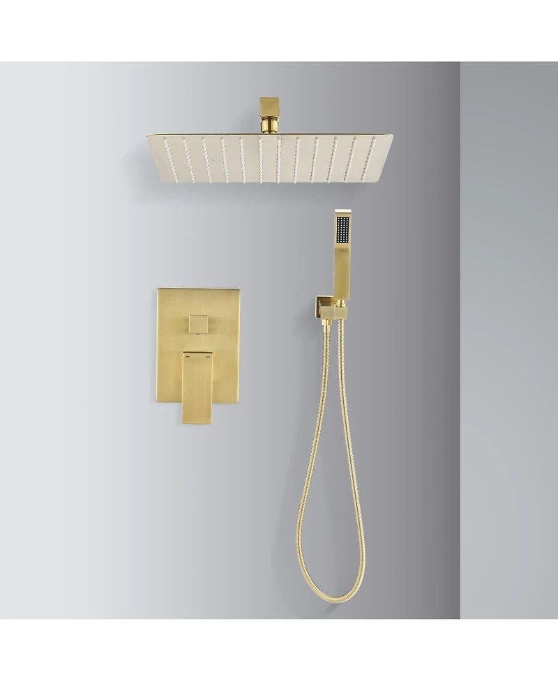 Rainsken 12" Rain Brushed Gold Shower Head Systems Wall Mounted Shower Full Body Coverage Square Shower Head