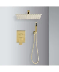 Rainsken 12" Rain Brushed Gold Shower Head Systems Wall Mounted Shower Full Body Coverage Square Shower Head