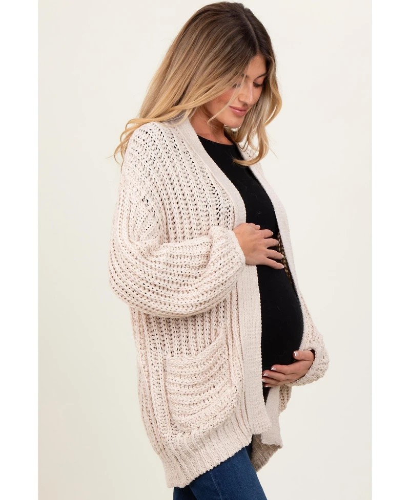 Pinkblush Maternity Beige Chunky Knit Oversized Pocket Cardigan