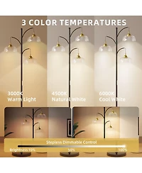 Modern Standing Floor Lamp with Led Bulbs, 3 Adjustable Heads and Petal Glass Shades