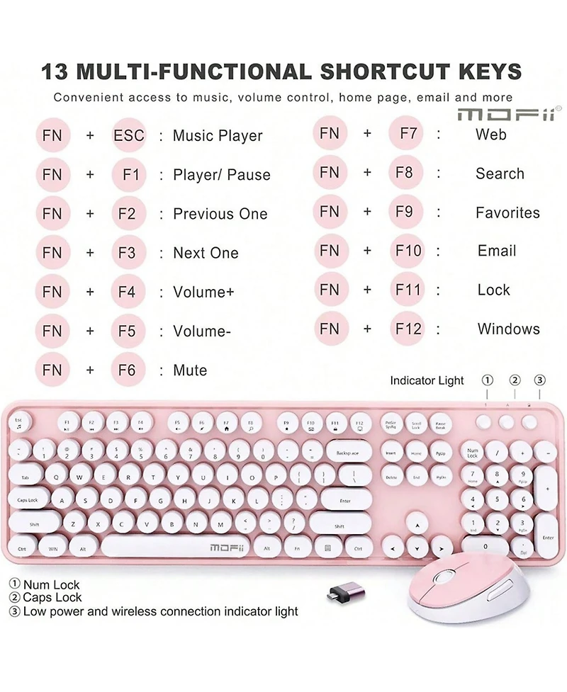 Ergonomic Wireless Keyboard And Mouse Set - 104 Keys Full Size 2.4G Wireless Keyboard Mouse Combo Keycaps Keyboard For Desktop/Laptop