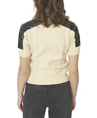 Central Park West Women's Naomi Short Slv Cable T-Neck