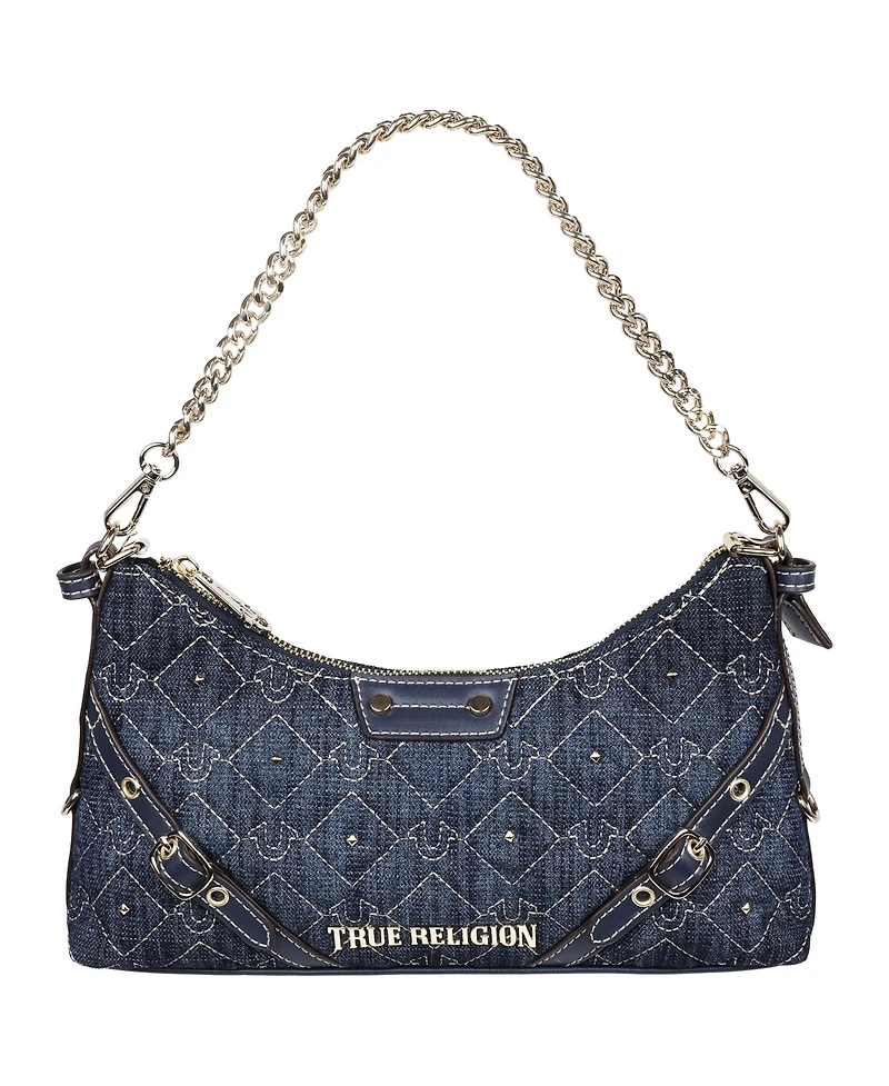 True Religion Studded Denim Chain Shoulder Bag
