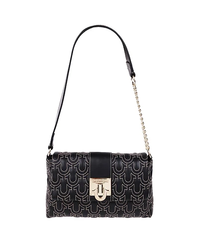 True Religion Horseshoe Quilt Logo Plaque Flap Shoulder Bag