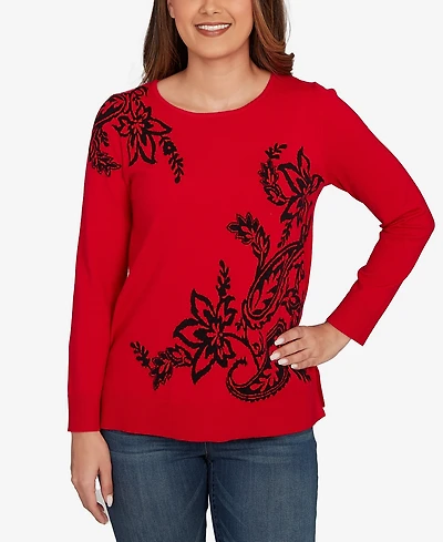 Ruby Rd. Petite Floral Paisley Jacquard Sweater