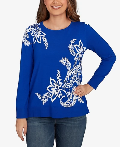 Ruby Rd. Petite Floral Paisley Jacquard Sweater