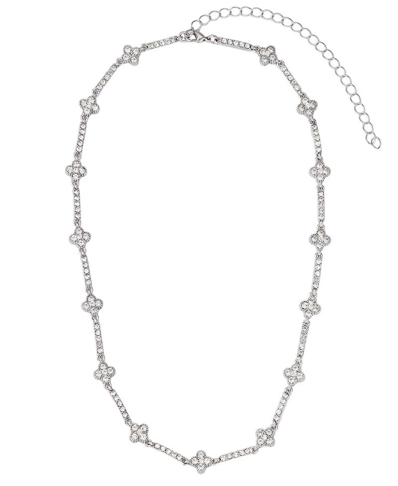 Adornia Silver Crystal Clover Tennis Necklace