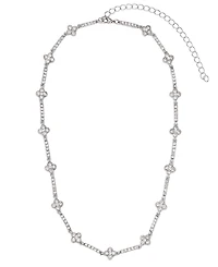 Adornia Silver Crystal Clover Tennis Necklace