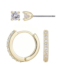 Adornia Gold Plated Cubic Zirconia Huggie and Solitaire Stud Set