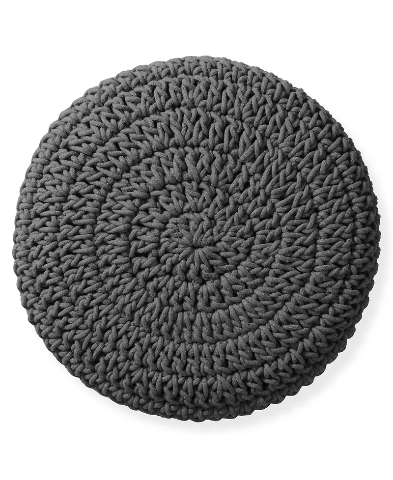 Hand-Knitted Cotton Pouf Ottoman Footstool, 13" Round x 11" High, Boho Accent Footrest with Non-Skid Legs, Foot Stool and Extra Seating