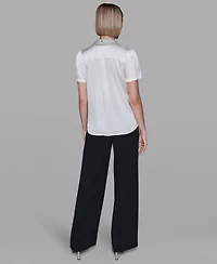 Karl Lagerfeld Paris Women's Collar Embellished Short Sleeve Top