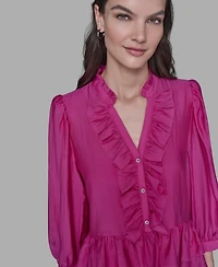 Karl Lagerfeld Paris Women's V-Neck Ruffle Detail Top