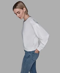 Karl Lagerfeld Paris Women's Crewneck Crystal Neck Top