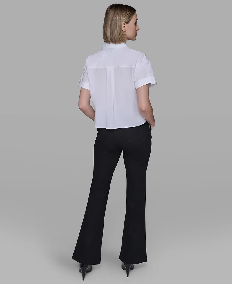 Karl Lagerfeld Paris Women's Collar Bow Applique Detail Top
