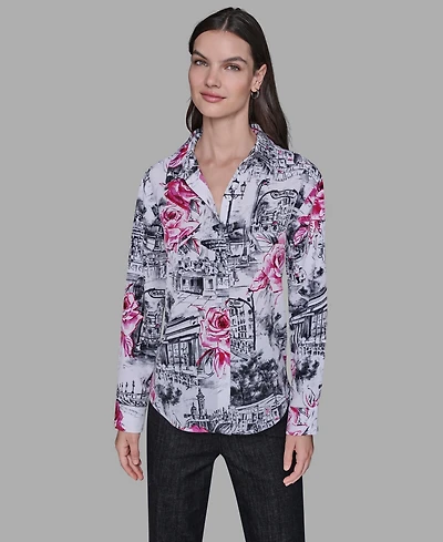 Karl Lagerfeld Paris Women's Floral Print Collar Top