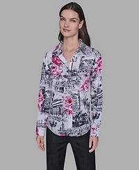 Karl Lagerfeld Paris Women's Floral Print Collar Top
