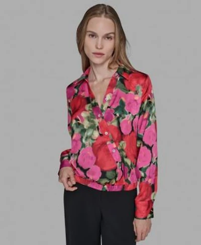 Karl Lagerfeld Paris Womens V Neck Floral Print Top P Xs Xl