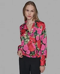 Karl Lagerfeld Paris Womens V Neck Floral Print Top P Xs Xl