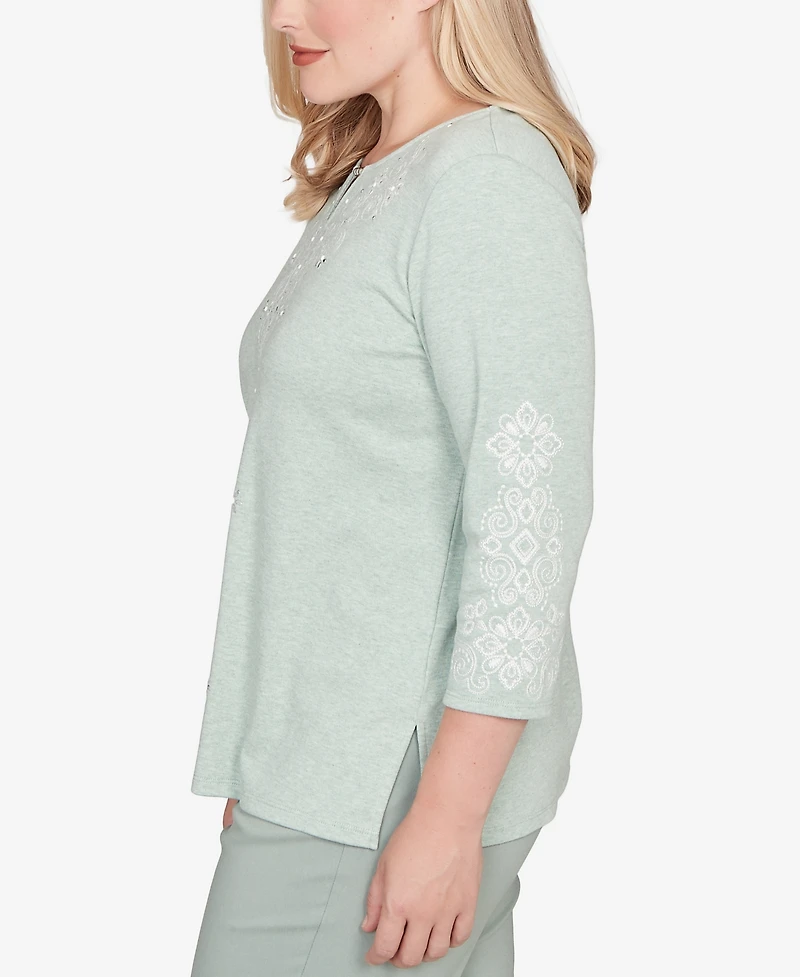 Alfred Dunner Stockbridge Classic Fit Soft Embroidered Pattern Top