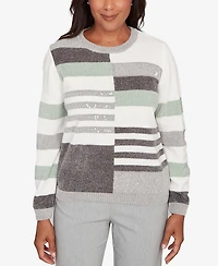 Alfred Dunner Stockbridge Stripe Sequin Colorblock Chenille Sweater