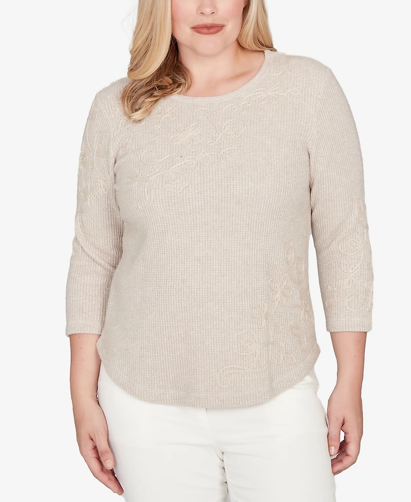 Alfred Dunner Vienna Asymmetrical Floral Soutache Knit Top