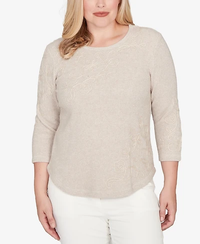 Alfred Dunner Vienna Asymmetrical Floral Soutache Knit Top