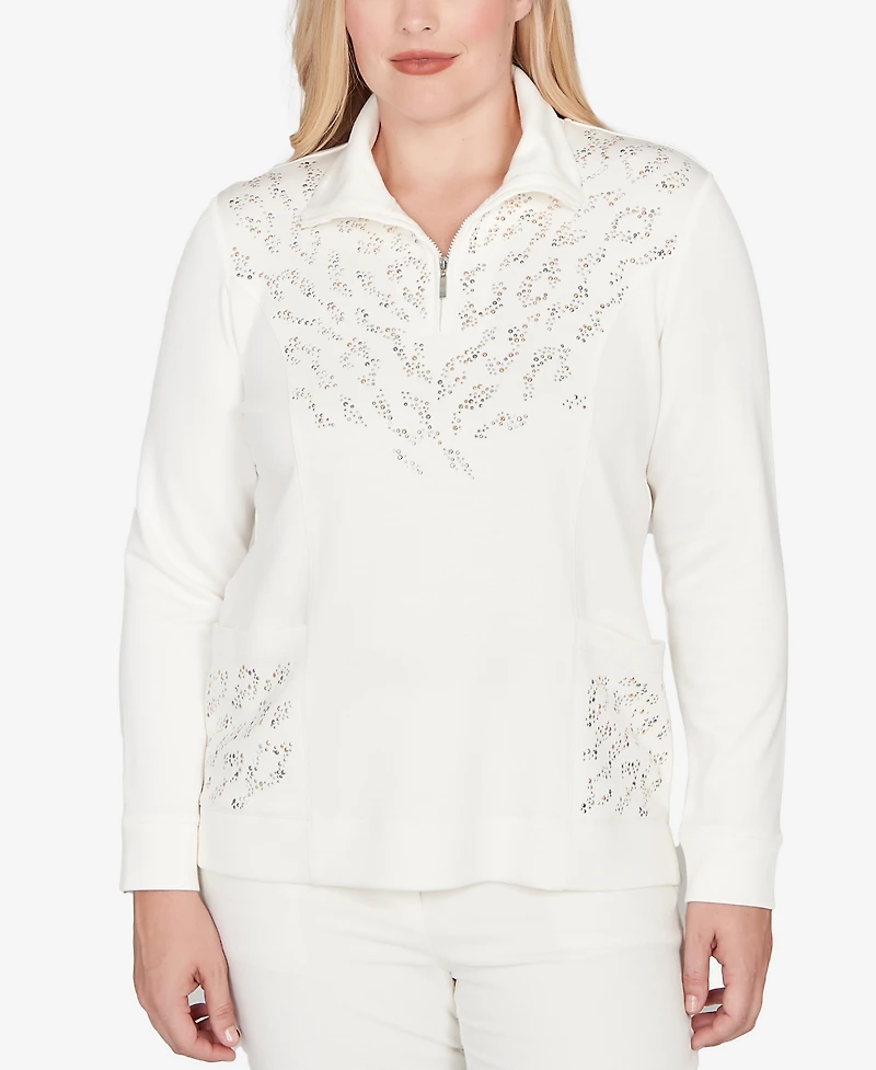 Alfred Dunner Vienna Metallic Studded Animal Pattern Knit Top