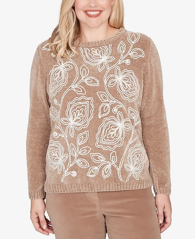 Alfred Dunner Vienna Stitched Leaf Detail Chenille Sweater