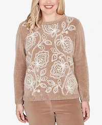 Alfred Dunner Vienna Stitched Leaf Detail Chenille Sweater