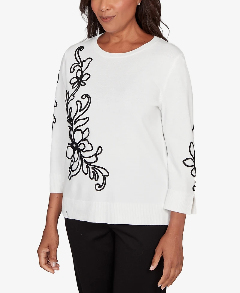 Alfred Dunner Barcelona Floral Soutache Lightweight Sweater